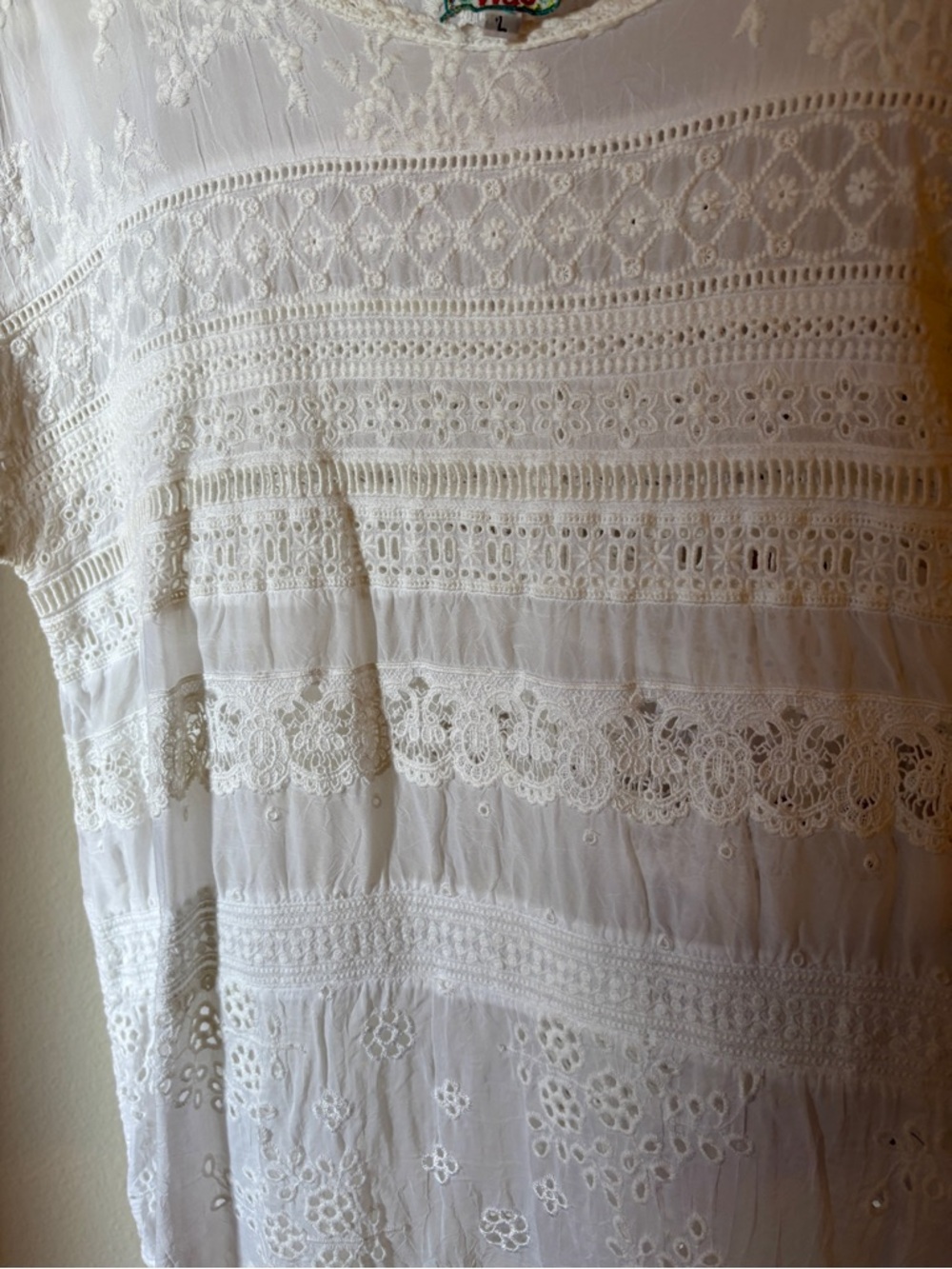 Johnny Was White Floral Embroidered Lace Lightweight Tunic Top - Picture 10 of 11